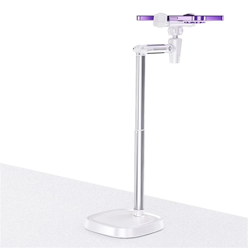 حامل هاتف T10 قابل للتعديل على المكتب، حامل معدني قابل للطي للهاتف المحمول للبث المباشر - أبيض