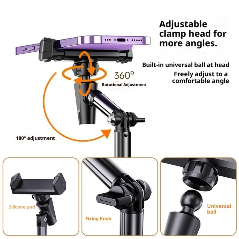 حامل هاتف T10 قابل للتعديل على المكتب، حامل معدني قابل للطي للهاتف المحمول للبث المباشر - أبيض