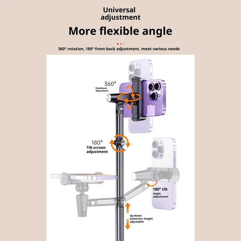 حامل هاتف T10 قابل للتعديل على المكتب، حامل معدني قابل للطي للهاتف المحمول للبث المباشر - أبيض