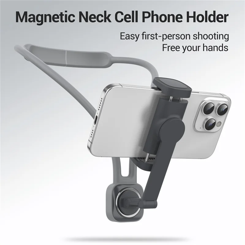 K08-7H Magnetic Neck Phone Holder Adjustable Neck Support Hand Free POV Phone Neck Mount Portable - Grey