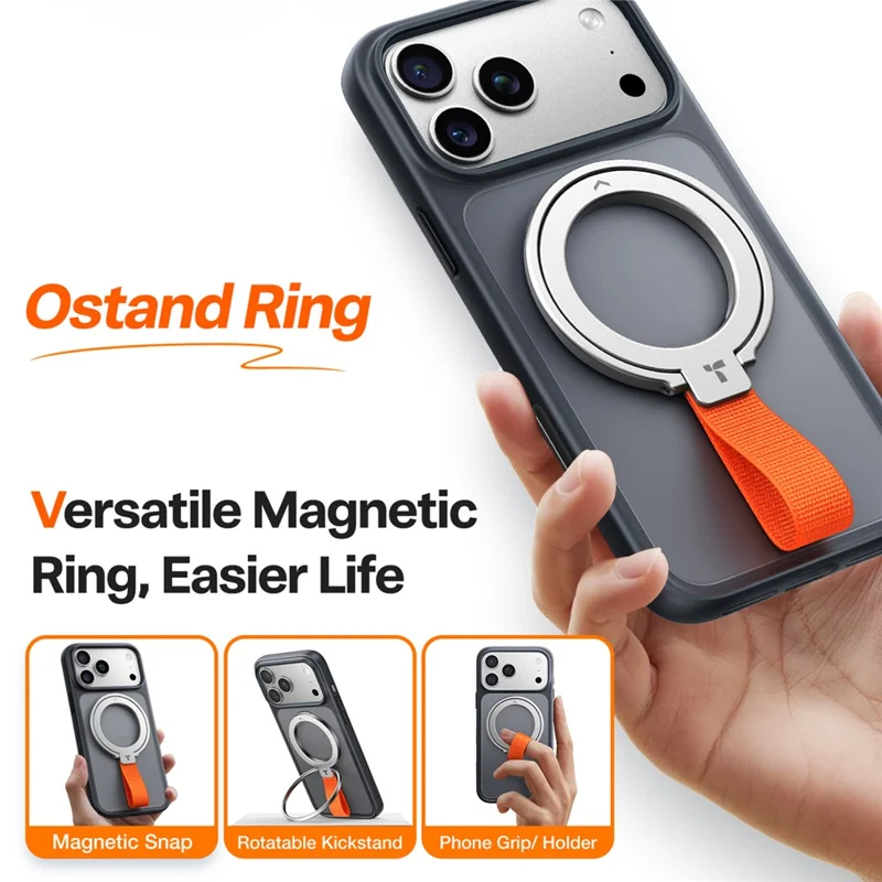 TORRAS Ostand Ring Compatibile con MagSafe Supporto per telefono Grip 360° Rotazione Supporto con anello in metallo - Argento