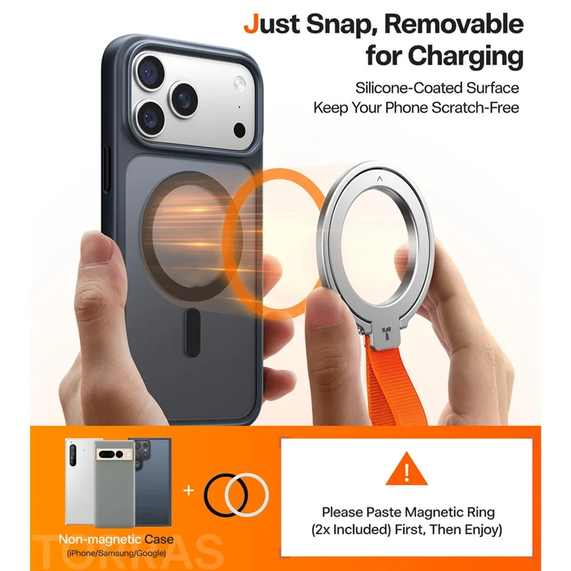 TORRAS Ostand Ring Compatibile con MagSafe Supporto per telefono Grip 360° Rotazione Supporto con anello in metallo - Argento