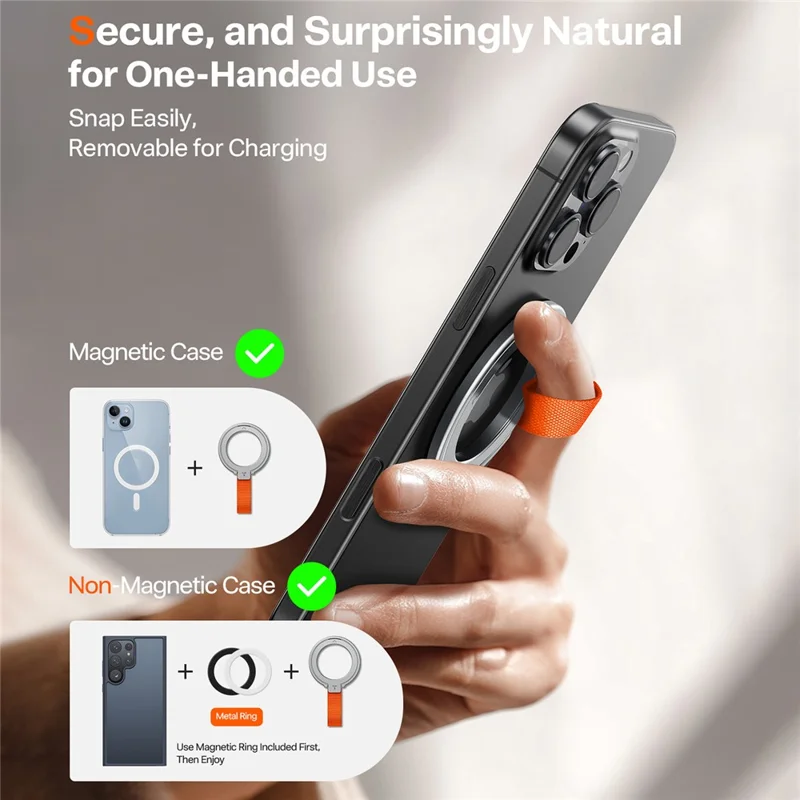 TORRAS Ostand Ring Compatibile con MagSafe Supporto per telefono Grip 360° Rotazione Supporto con anello in metallo - Argento