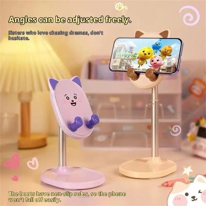 Großeinkauf Desktop-Telefonhalter für 4,7-6,9-Zoll-Geräte Cartoon-Tablet-Ständer Ausziehbare Handy-Halterung - Lila