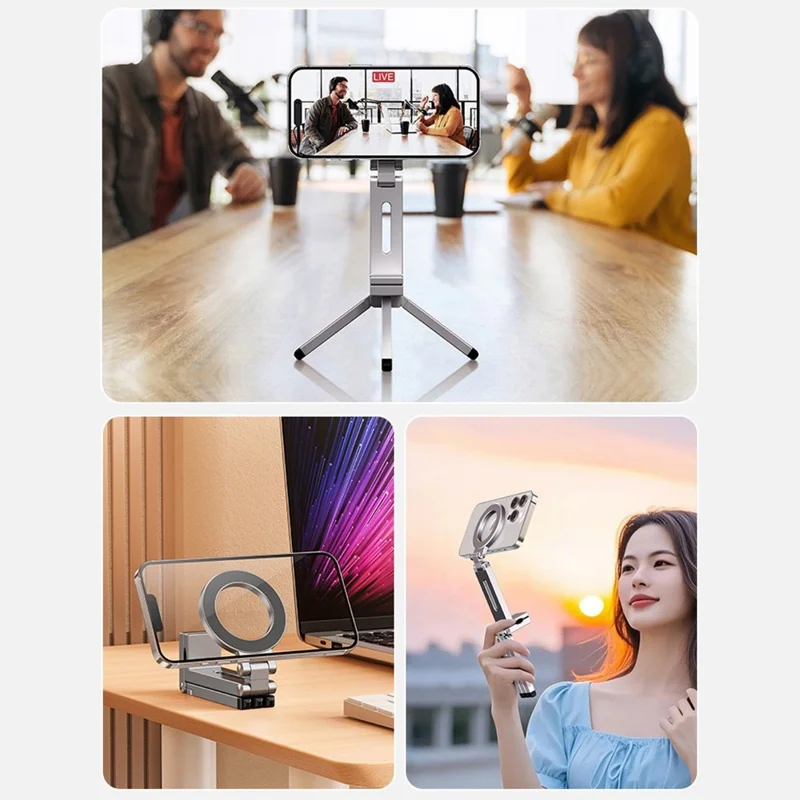 Bulk Purchasing Compatible with MagSafe 360 Degree Rotating Clip-on Desktop Phone Holder Foldable Tripod for Cellphone Under 6.9 Inch