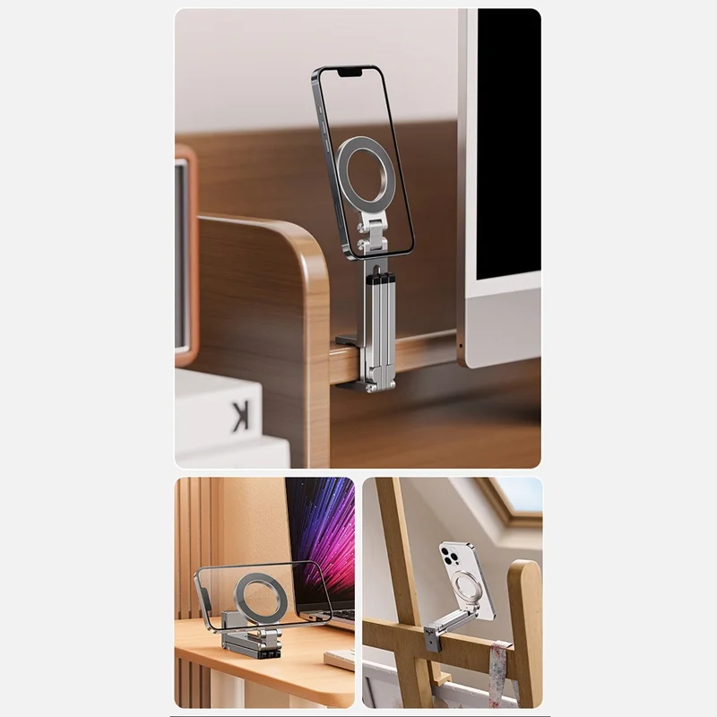 Bulk Purchasing Compatible with MagSafe 360 Degree Rotating Clip-on Desktop Phone Holder Foldable Tripod for Cellphone Under 6.9 Inch