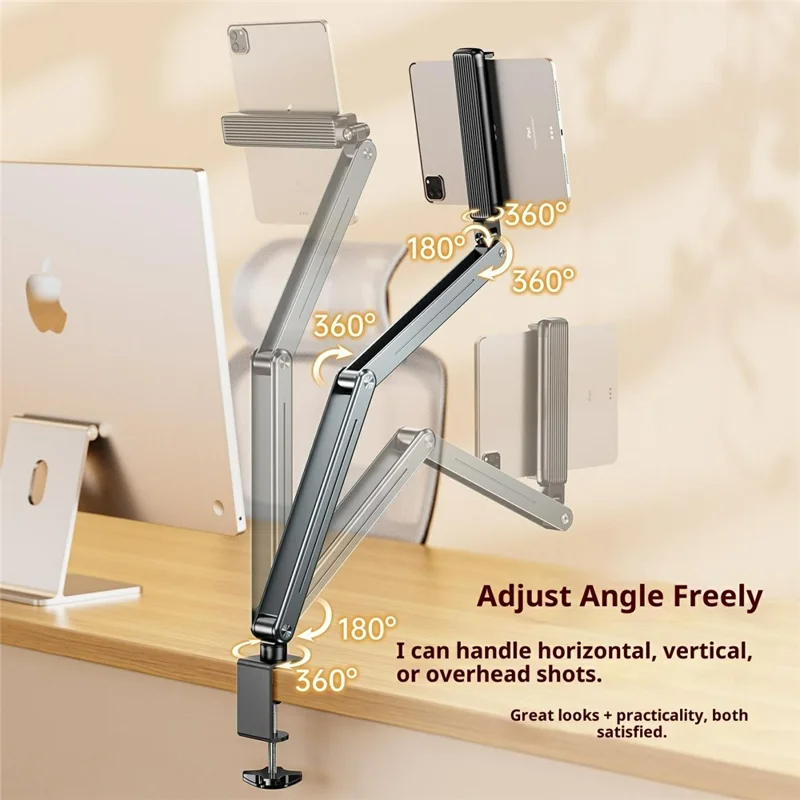 Supporto per tablet pieghevole P86 in lega di alluminio, braccio di sospensione rotante a 360 gradi, supporto per tablet per letto/scrivania