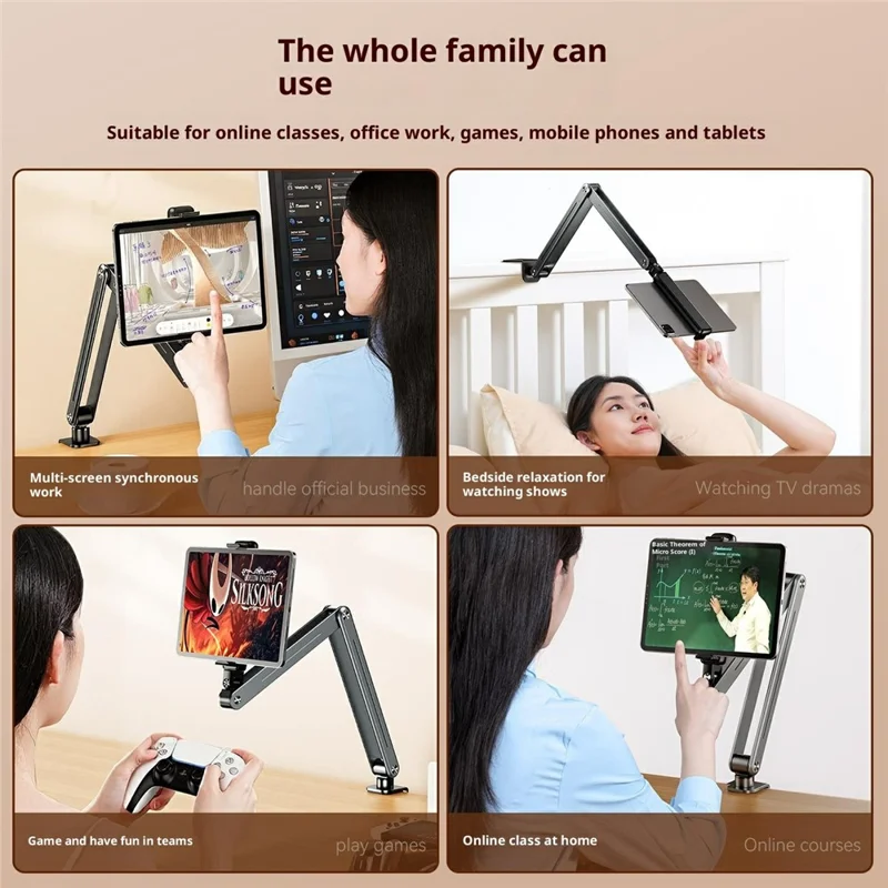 Supporto per tablet pieghevole P86 in lega di alluminio, braccio di sospensione rotante a 360 gradi, supporto per tablet per letto/scrivania