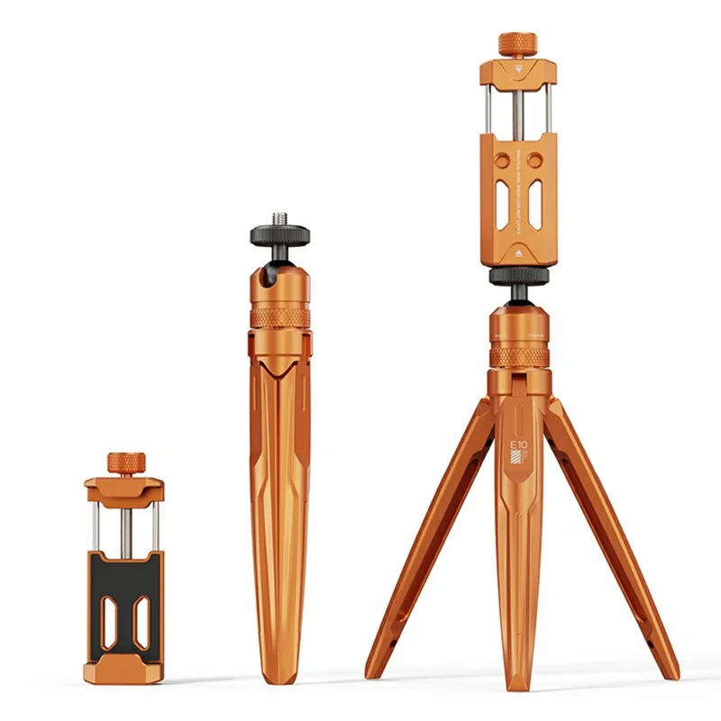 الحامل الثلاثي E10 من سبائك الألومنيوم لهواتف الذكية وكاميرات التصوير، حامل مكتبي وعصا سيلفي محمولة - برتقالي