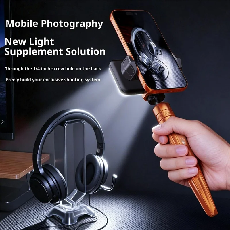 الحامل الثلاثي E10 من سبائك الألومنيوم لهواتف الذكية وكاميرات التصوير، حامل مكتبي وعصا سيلفي محمولة - برتقالي