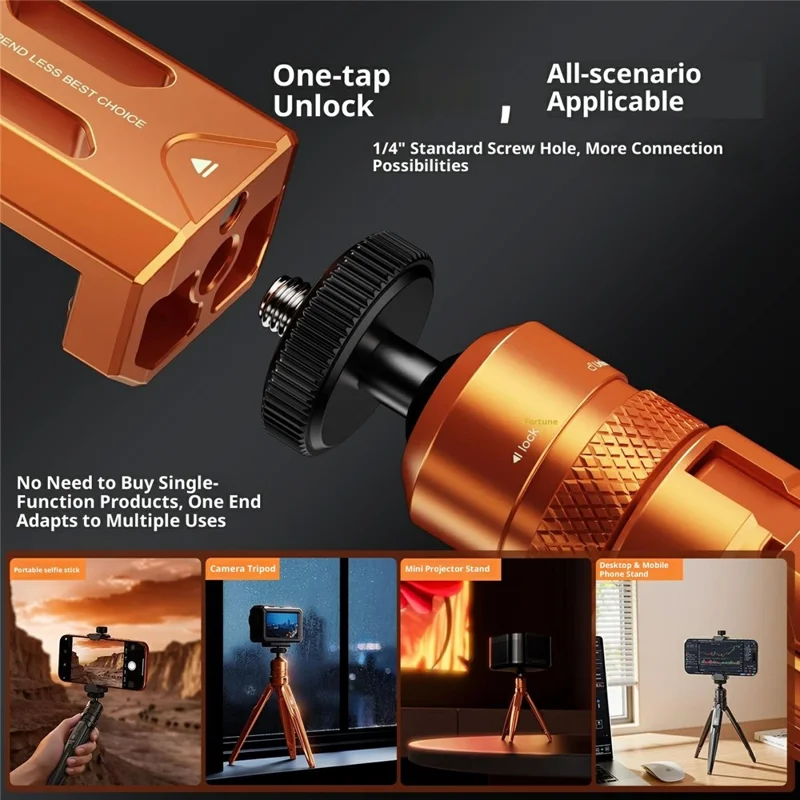 الحامل الثلاثي E10 من سبائك الألومنيوم لهواتف الذكية وكاميرات التصوير، حامل مكتبي وعصا سيلفي محمولة - برتقالي