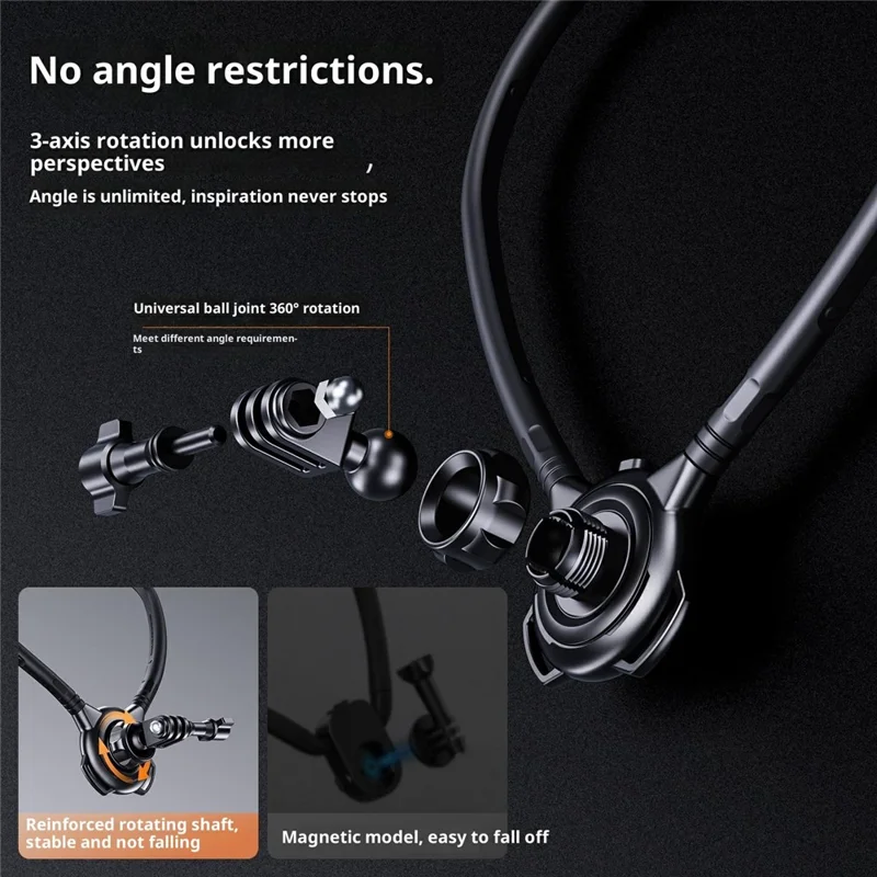 G01 POV-klampe til kamera til DJI Osmo Action 5 Pro / 4 / GoPro Hero 13 / 12 / Insta360 Ace Pro, roterbar halsholder og beslag
