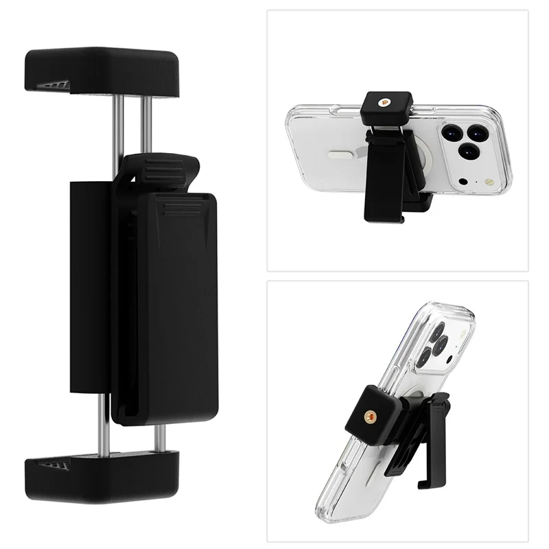 Uniwersalny uchwyt do telefonu z obrotem 360°, klips na pasek, stojak do telefonu, regulowany zakres zaciskania 5,8-9,5 cm – Czarny
