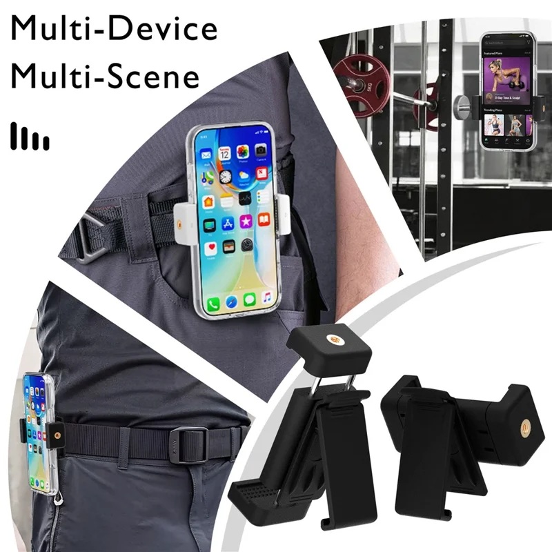 Uniwersalny uchwyt do telefonu z obrotem 360°, klips na pasek, stojak do telefonu, regulowany zakres zaciskania 5,8-9,5 cm – Czarny