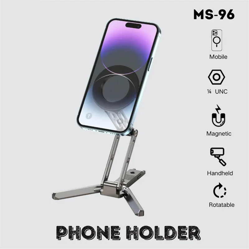 Suporte de Telefone Magnético JMARY MS-96 em Liga de Alumínio Dobrável com Rotação de 360°, Suporte de Secretária para iPhone 12-17 Series
