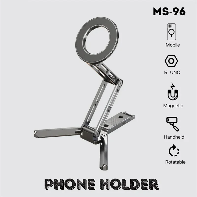Suporte de Telefone Magnético JMARY MS-96 em Liga de Alumínio Dobrável com Rotação de 360°, Suporte de Secretária para iPhone 12-17 Series