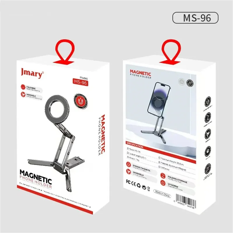 Suporte de Telefone Magnético JMARY MS-96 em Liga de Alumínio Dobrável com Rotação de 360°, Suporte de Secretária para iPhone 12-17 Series