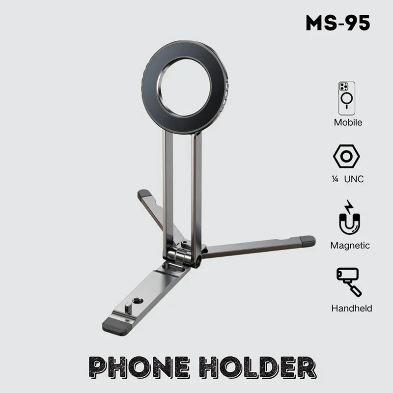 JMARY MS-95 Supporto per Telefono Magnetico Pieghevole con Rotazione di 180°, Treppiede Portatile da Tavolo per iPhone Serie 12-17