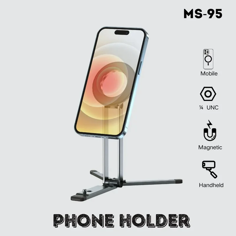 JMARY MS-95 Supporto per Telefono Magnetico Pieghevole con Rotazione di 180°, Treppiede Portatile da Tavolo per iPhone Serie 12-17