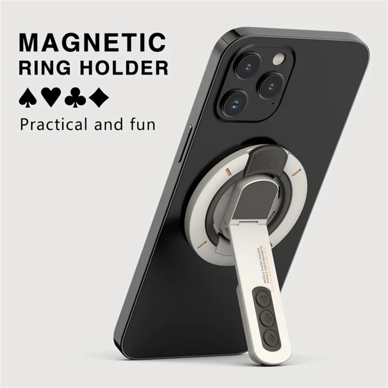 Dual Sided Magnetic Phone Kickstand 360 Degree Rotation Desktop Holder Stress Relief Zinc Alloy Phone Back Stand - White