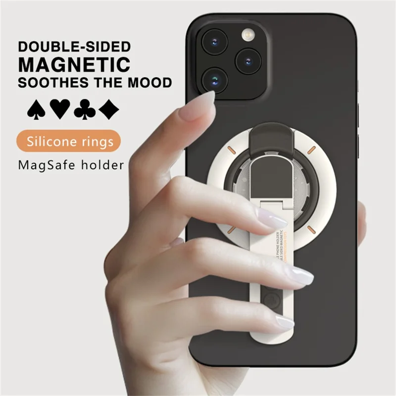 Dual Sided Magnetic Phone Kickstand 360 Degree Rotation Desktop Holder Stress Relief Zinc Alloy Phone Back Stand - White