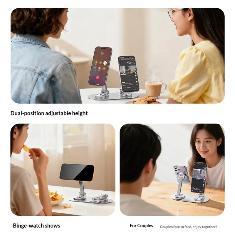 CX-3 Двухголовый магнитный держатель для телефона с поворотом на 360 градусов, алюминиевый сплав, регулируемый угол, подходит для прямых трансляций — Серебристый