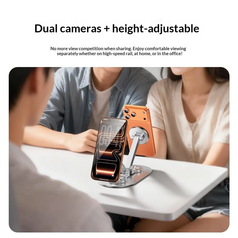 CX-3 Двухголовый магнитный держатель для телефона с поворотом на 360 градусов, алюминиевый сплав, регулируемый угол, подходит для прямых трансляций — Серебристый