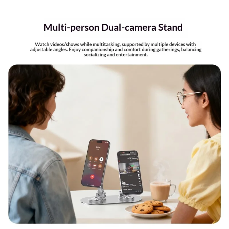 CX-3 Двухголовый магнитный держатель для телефона с поворотом на 360 градусов, алюминиевый сплав, регулируемый угол, подходит для прямых трансляций — Серебристый