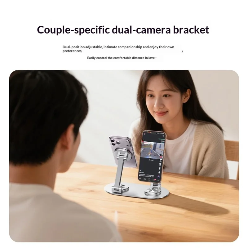 CX-3 Двухголовый магнитный держатель для телефона с поворотом на 360 градусов, алюминиевый сплав, регулируемый угол, подходит для прямых трансляций — Серебристый