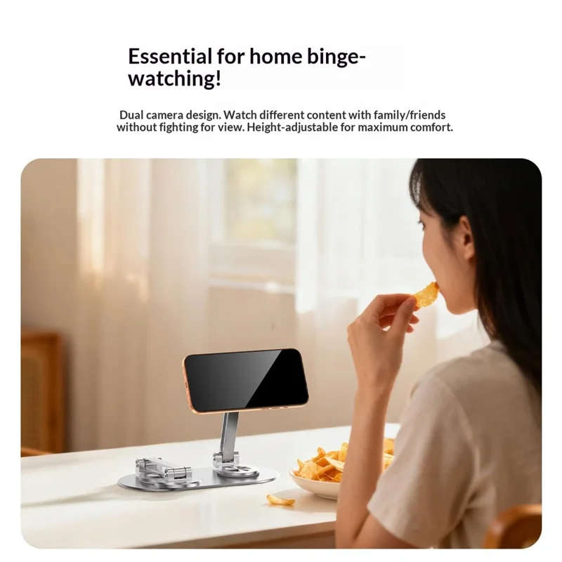 CX-3 Двухголовый магнитный держатель для телефона с поворотом на 360 градусов, алюминиевый сплав, регулируемый угол, подходит для прямых трансляций — Серебристый