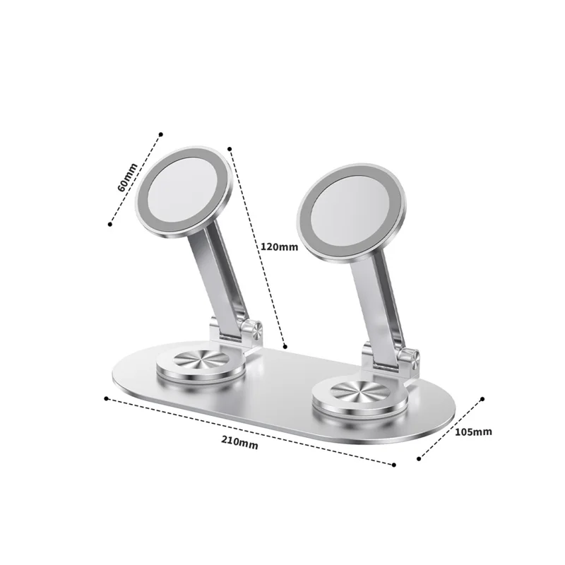 CX-3 Двухголовый магнитный держатель для телефона с поворотом на 360 градусов, алюминиевый сплав, регулируемый угол, подходит для прямых трансляций — Серебристый