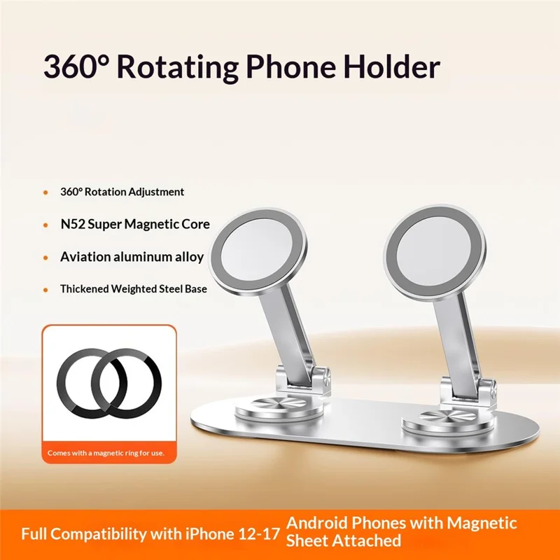 CX-3 Двухголовый магнитный держатель для телефона с поворотом на 360 градусов, алюминиевый сплав, регулируемый угол, подходит для прямых трансляций — Серебристый