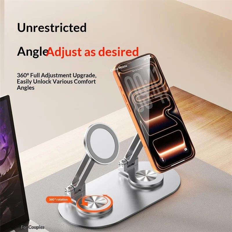 CX-3 Двухголовый магнитный держатель для телефона с поворотом на 360 градусов, алюминиевый сплав, регулируемый угол, подходит для прямых трансляций — Серебристый