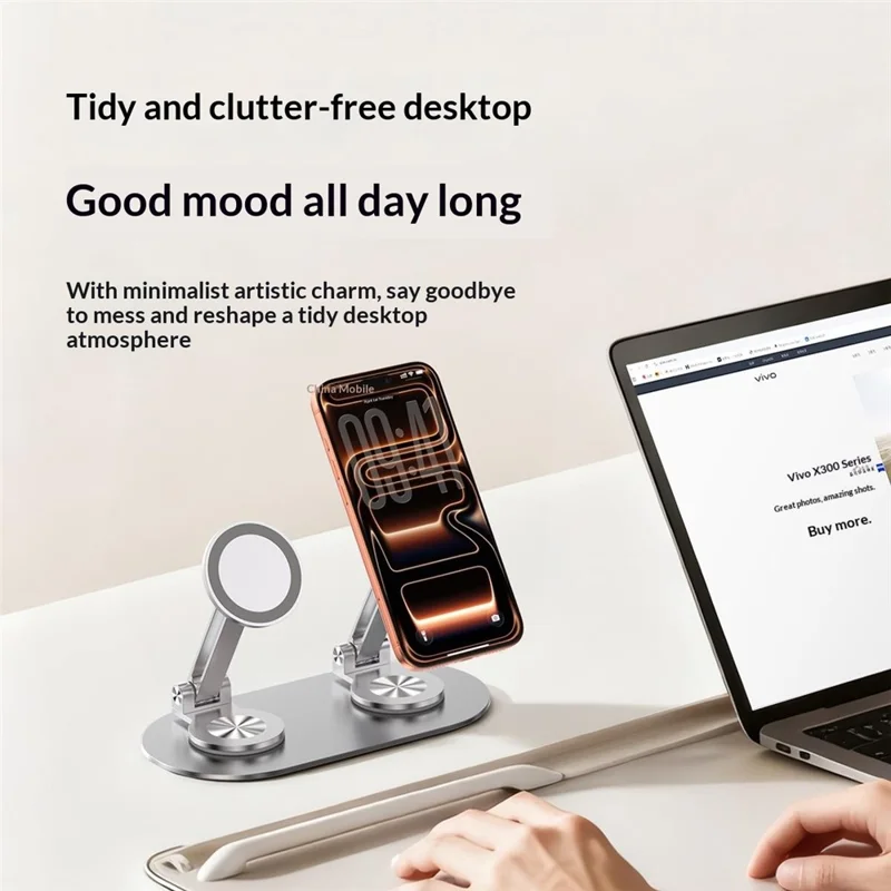 CX-3 Двухголовый магнитный держатель для телефона с поворотом на 360 градусов, алюминиевый сплав, регулируемый угол, подходит для прямых трансляций — Серебристый