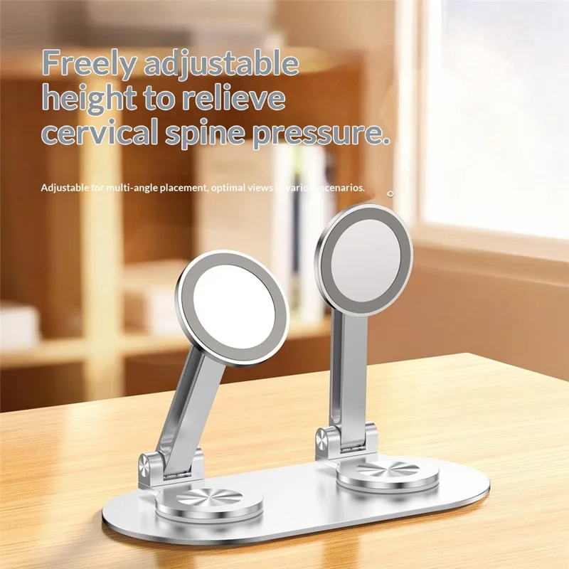 CX-3 Двухголовый магнитный держатель для телефона с поворотом на 360 градусов, алюминиевый сплав, регулируемый угол, подходит для прямых трансляций — Серебристый