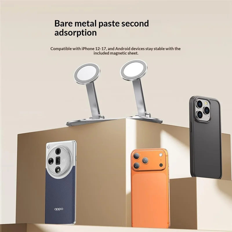 CX-3 Двухголовый магнитный держатель для телефона с поворотом на 360 градусов, алюминиевый сплав, регулируемый угол, подходит для прямых трансляций — Серебристый