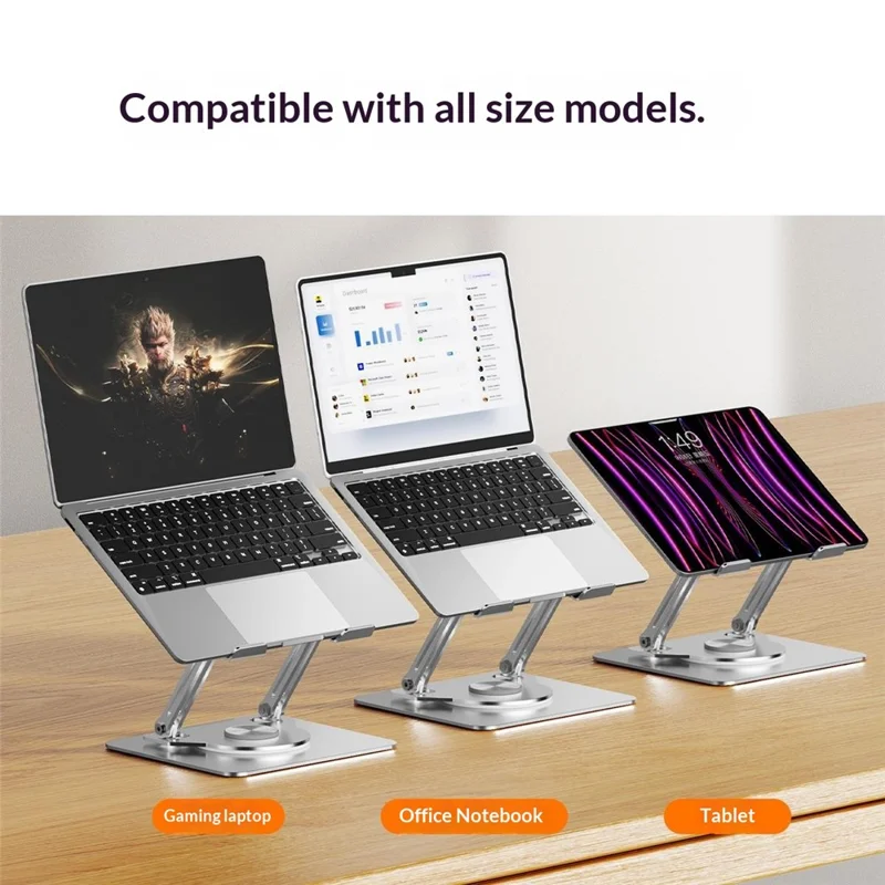 0031 Rotating Laptop Stand Adjustable Height Angle Metal Desk Cooling Rack for Notebook / Tablet - White