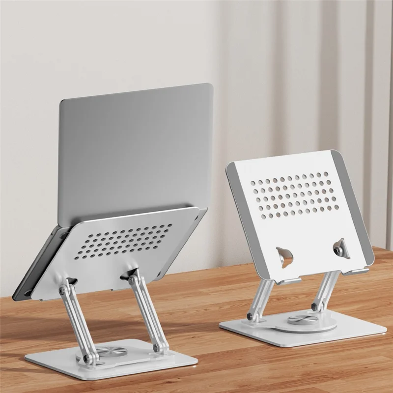 0031 Rotating Laptop Stand Adjustable Height Angle Metal Desk Cooling Rack for Notebook / Tablet - White