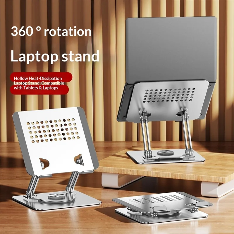 0031 Rotating Laptop Stand Adjustable Height Angle Metal Desk Cooling Rack for Notebook / Tablet - White