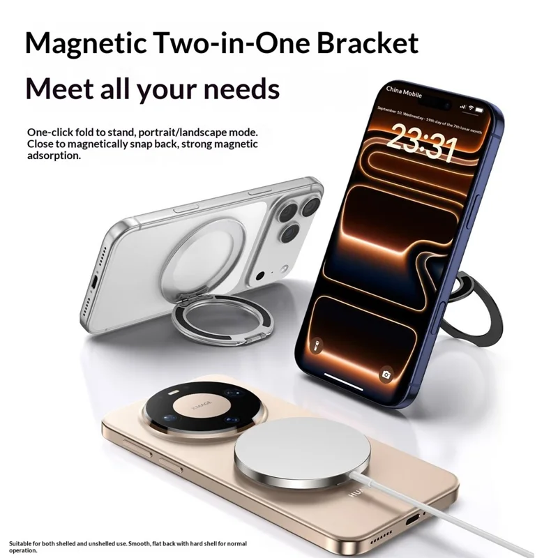 Q11  Ultra Thin Tri-Fold Magnetic Ring Stand Adhesive Mount 360 Degree Rotation Phone Bracket - Orange