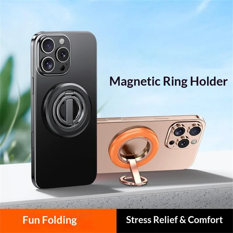 Magnetic Phone Ring Stand Foldable Strong Magnet Holder 360° Rotation Phone Desktop Stand - Orange