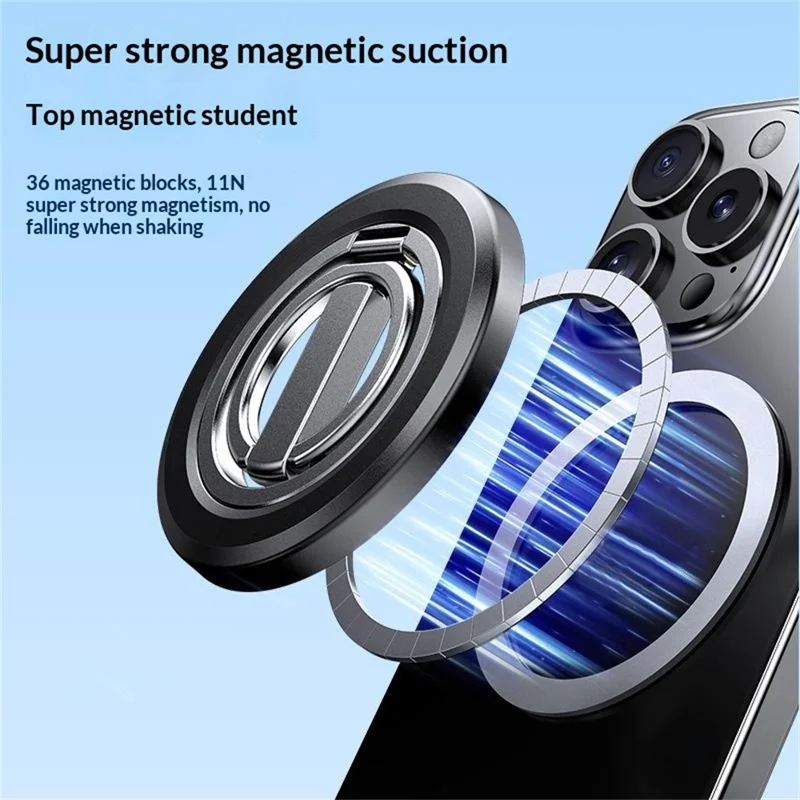 Magnetic Phone Ring Stand Foldable Strong Magnet Holder 360° Rotation Phone Desktop Stand - Orange