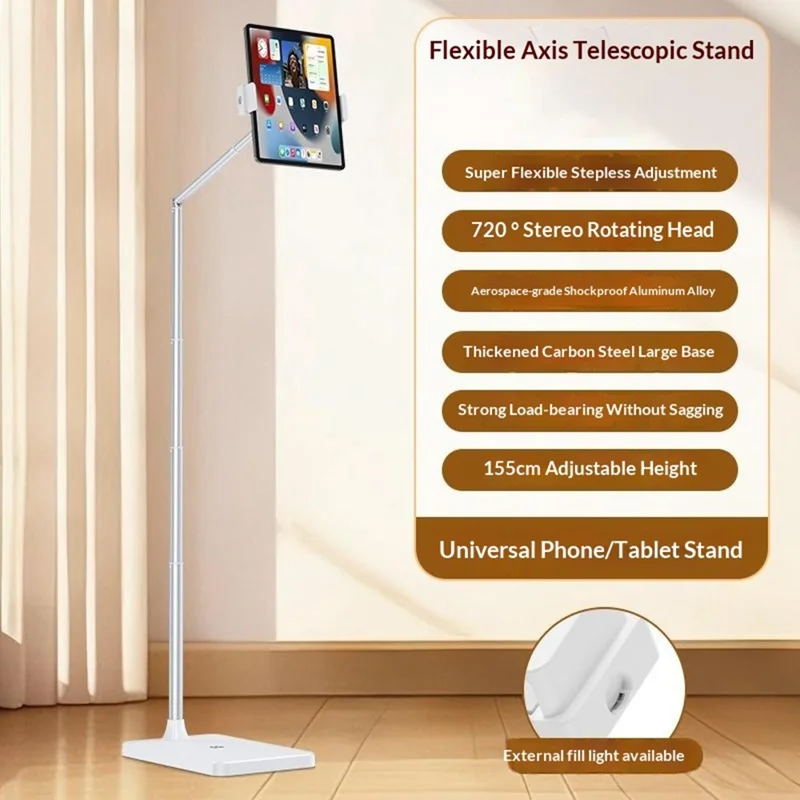 X10 Universal Phone Tablet Floor Stand 720° Rotation Adjustment Overhead Shooting Stand for Live Streaming - White