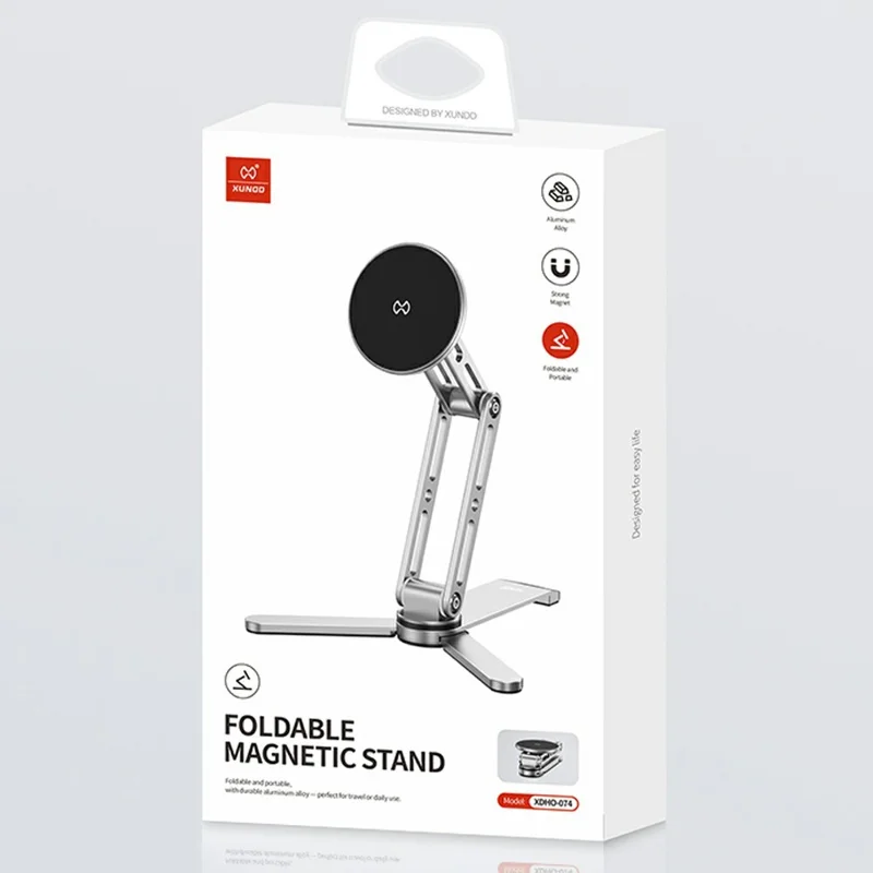 XUNDD XDHO-074 Multifunktionaler verstellbarer magnetischer Handyhalter für den Schreibtisch, faltbarer Aluminium-Halter - Silber