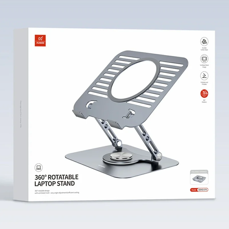 XUNDD XDHO-079 Hollow Out Laptop Stand 360 Degree Rotatable Foldable Carbon Steel Desktop Notebook Bracket - Grey