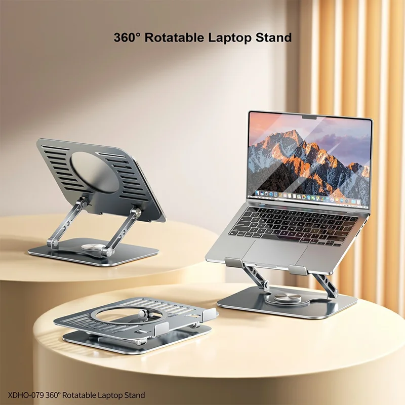 XUNDD XDHO-079 Hollow Out Laptop Stand 360 Degree Rotatable Foldable Carbon Steel Desktop Notebook Bracket - Grey