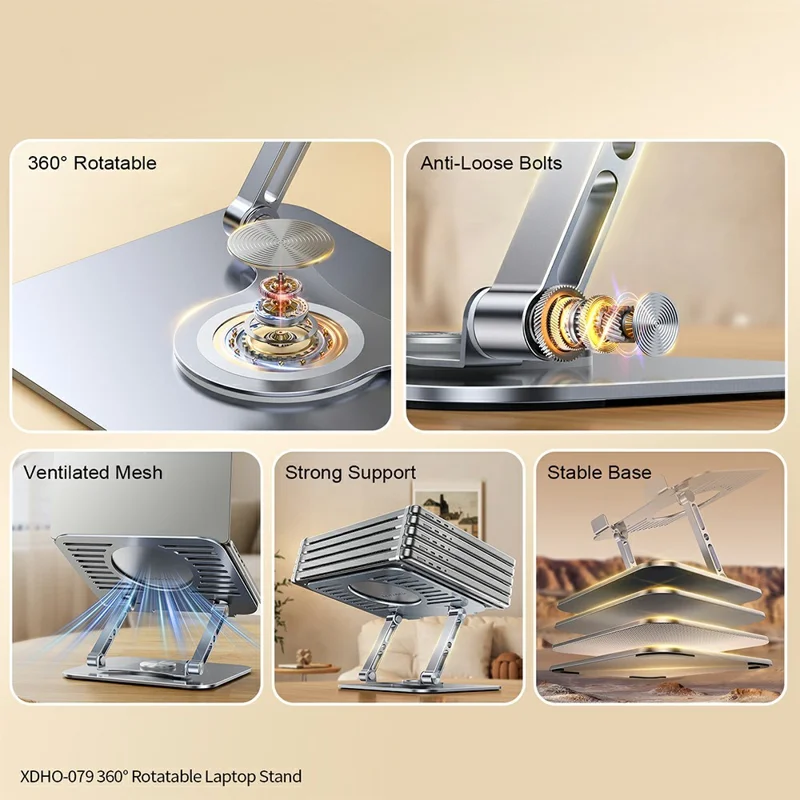 XUNDD XDHO-079 Hollow Out Laptop Stand 360 Degree Rotatable Foldable Carbon Steel Desktop Notebook Bracket - Grey