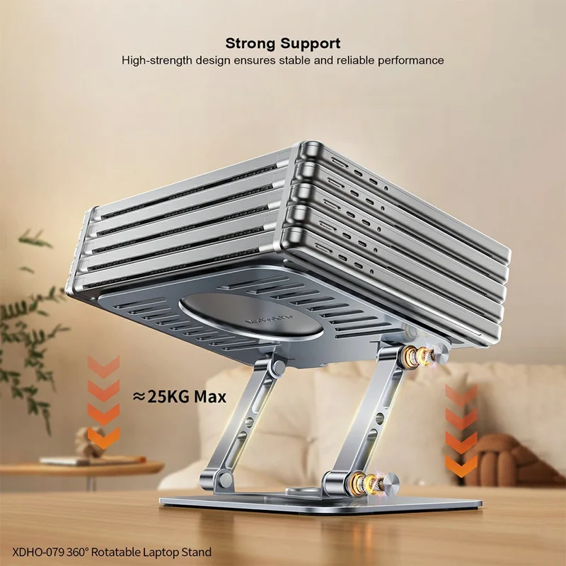 XUNDD XDHO-079 Hollow Out Laptop Stand 360 Degree Rotatable Foldable Carbon Steel Desktop Notebook Bracket - Grey
