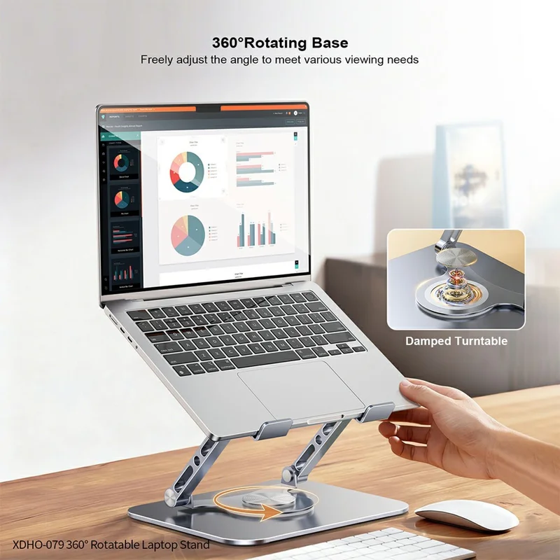 XUNDD XDHO-079 Hollow Out Laptop Stand 360 Degree Rotatable Foldable Carbon Steel Desktop Notebook Bracket - Grey