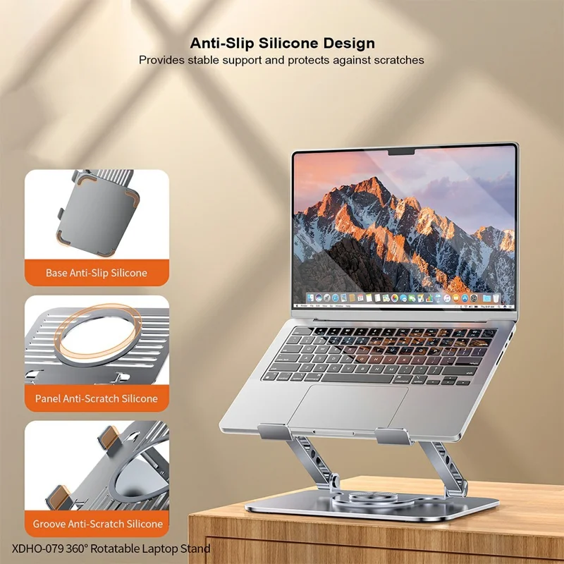 XUNDD XDHO-079 Hollow Out Laptop Stand 360 Degree Rotatable Foldable Carbon Steel Desktop Notebook Bracket - Grey